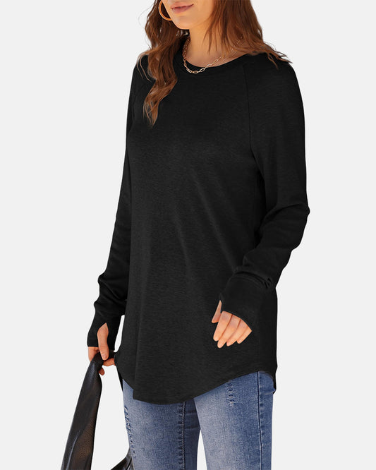 Women Long Sleeve Thumb Hole Crew Neck Tunic Top