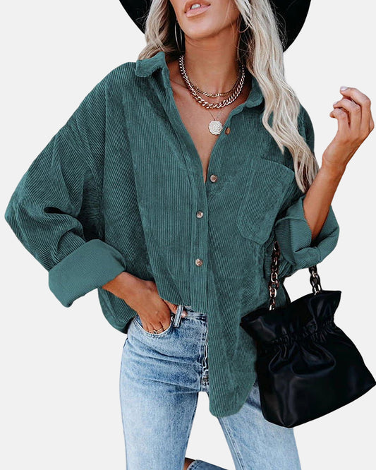 Camisa extragrande de pana con botones estilo novio