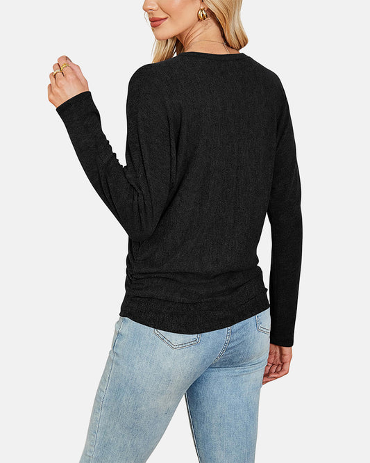 Soft Long Dolman Batwing Sleeves Tops with Side Ruching