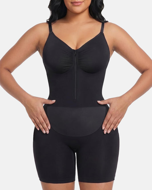 Seamless Zip-Up Bodysuit with Bonded Panel for Tummy Control