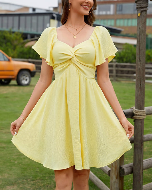 Vestido de chifón fluido con nudo delantero y escote corazón, estilo veraniego