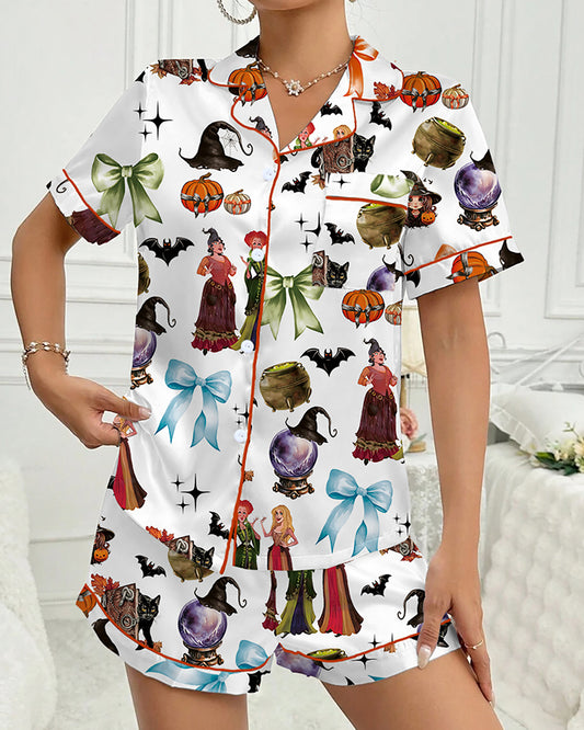 Spooky & Luxe: 2025 Retro Halloween Silk Satin Pajama Set
