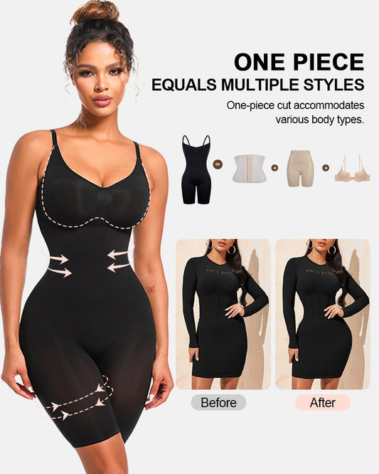 Women Tummy Control Bodysuit Mid Thigh Body Shaper