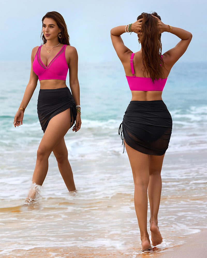 Sarong Wraps Bathing Suits Womens High Waisted Tummy Control Bikini Sets