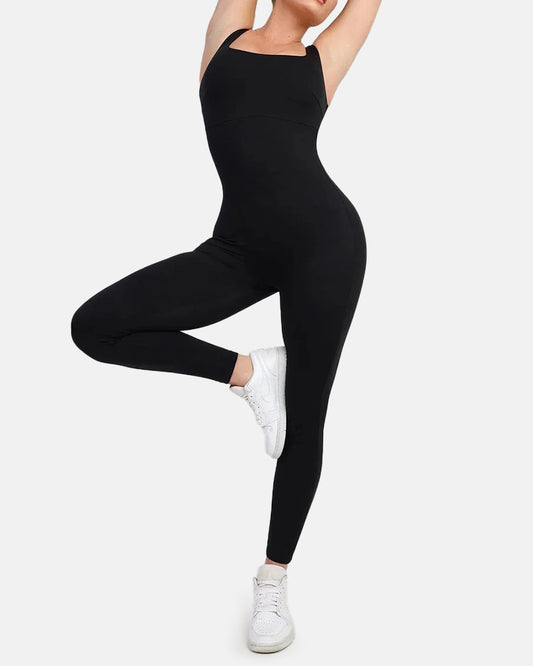 Square Neck Thigh Slimming Workout Jumpsuit