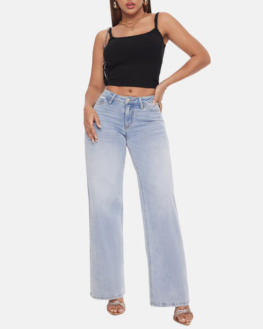 Women's Mid-Low Rise Baggy Jeans β Stretchy Wide Leg