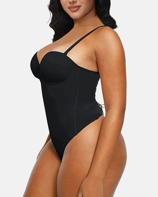 Sexy Back Lace-up Thong Seamless Corset Bodysuit