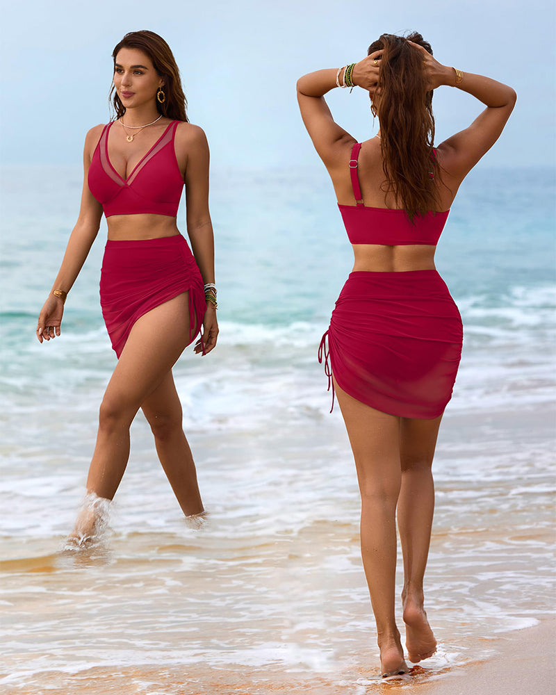 Sarong Wraps Bathing Suits Womens High Waisted Tummy Control Bikini Sets