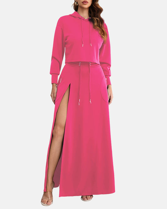 Women's 2-Piece Hoodie and Split Skirt Lounge Set