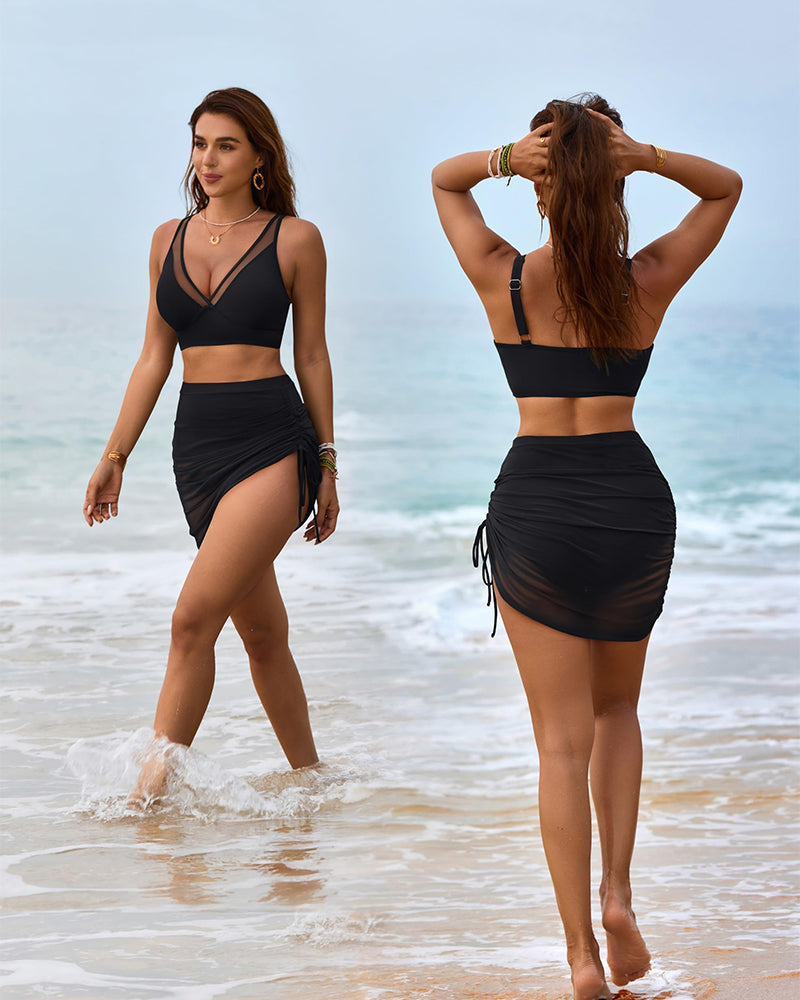 Sarong Wraps Bathing Suits Womens High Waisted Tummy Control Bikini Sets