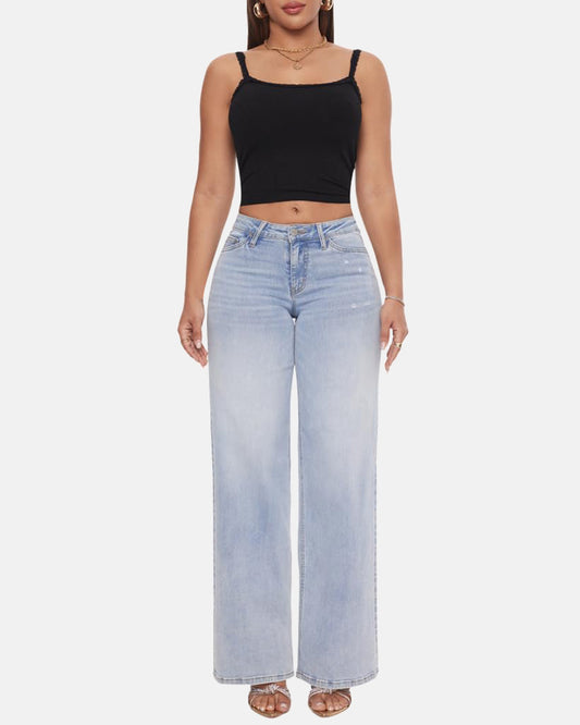 Women's Mid-Low Rise Baggy Jeans β Stretchy Wide Leg