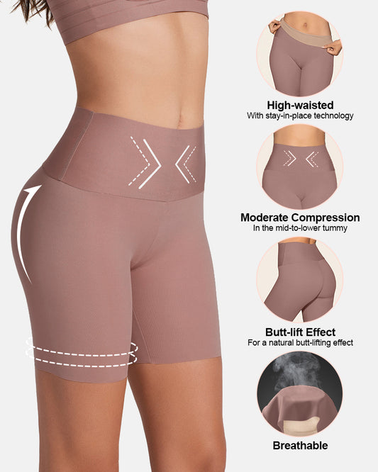 PantalĂłn corto moldeador sin costuras, cintura antideslizante, efecto levantamiento de glĂșteos y control de abdomen