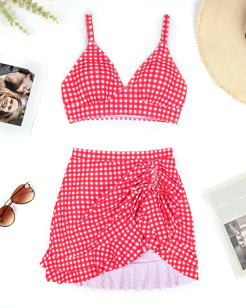 Retro High Waisted Tummy Control Swim Skirt Bikini Sets