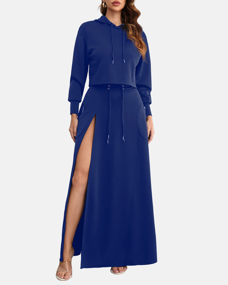 Women's 2-Piece Hoodie and Split Skirt Lounge Set