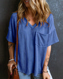 Textured V-Neck Dropped Shoulder Relaxed Tee