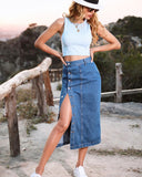 The All-Seasons High Waisted Button Front Denim Skirt