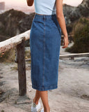The All-Seasons High Waisted Button Front Denim Skirt