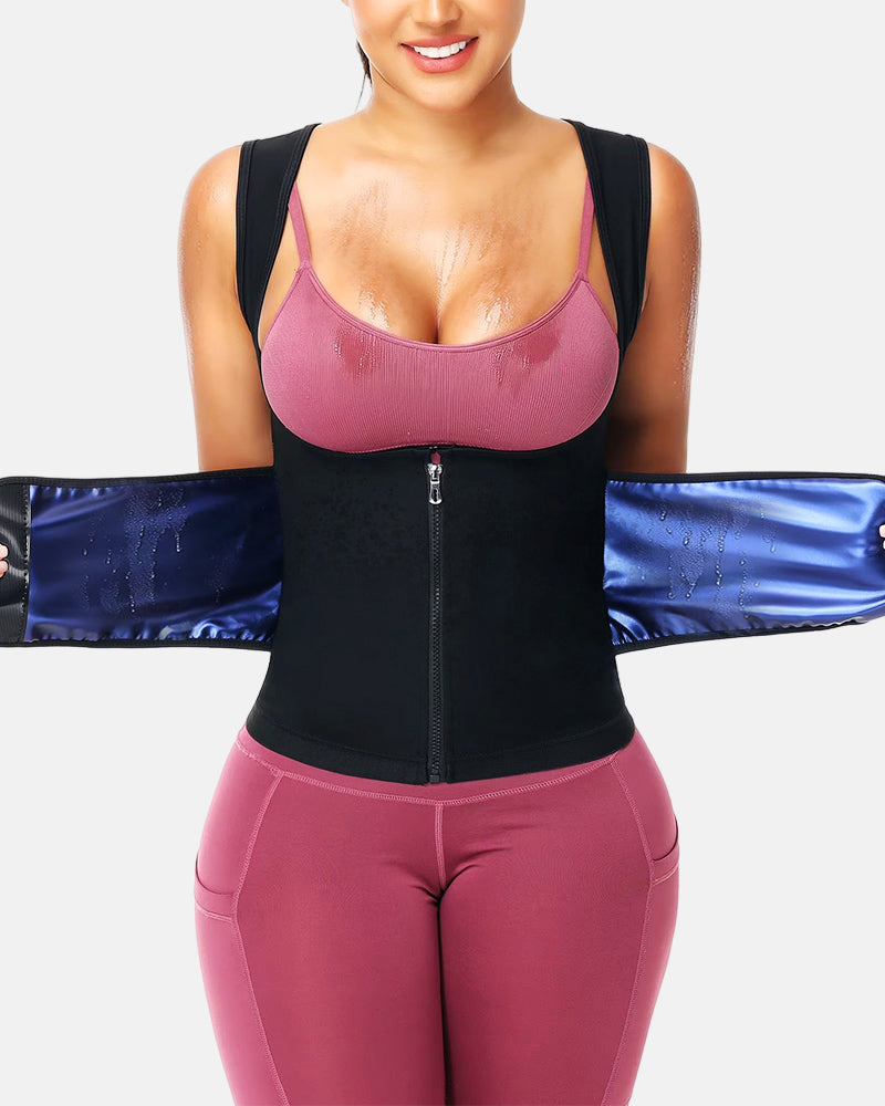 Camiseta sin mangas de sauna ajustable para mujer con retención de calor y control de abdomen