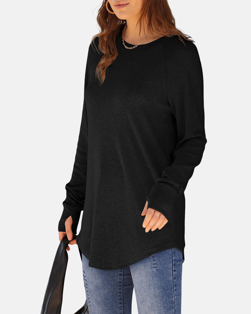 Women Long Sleeve Thumb Hole Crew Neck Tunic Top