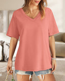 Camisetas de mujer con cuello en V, manga corta, casuales y holgadas