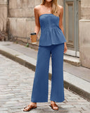 Conjunto de verano de 2 piezas para mujer – Top sin tirantes y pantalón de pierna ancha