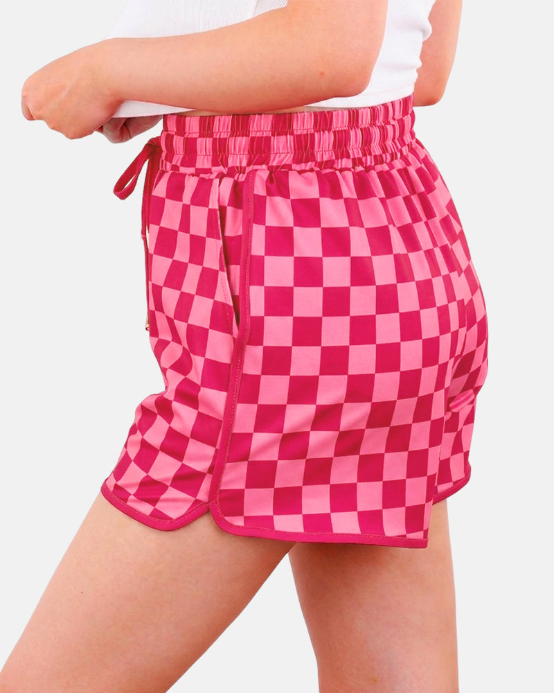 Checkered Drawstring Elastic Waist Casual Shorts with Pockets