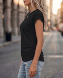 Ruched Cap Short Sleeve  Crew Neck T-shirts