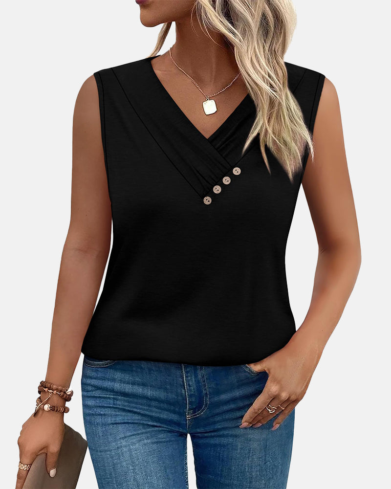 Camiseta sin mangas con botones y cuello en V