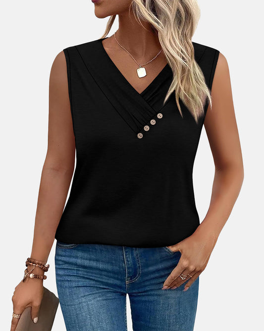 Button Down V Neck Tank Top