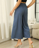 Pantalones Culotte de Lino y Algodón de Cintura Alta y Pierna Ancha para Mujer