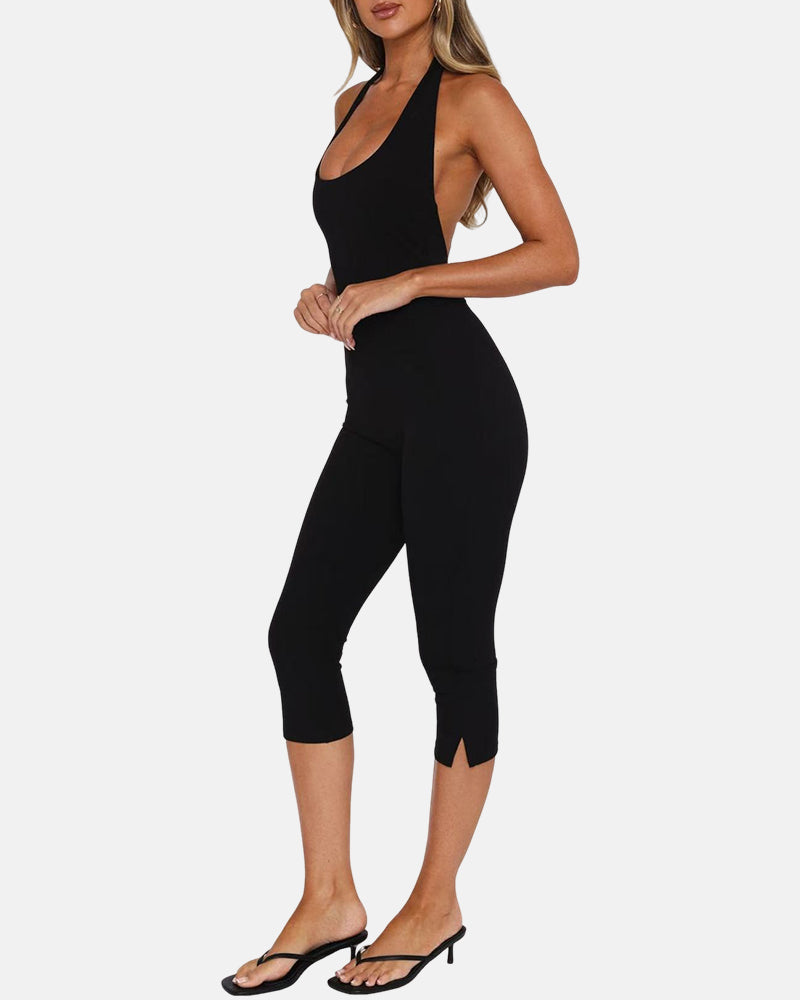 Mono ajustado casual con cuello halter sin mangas