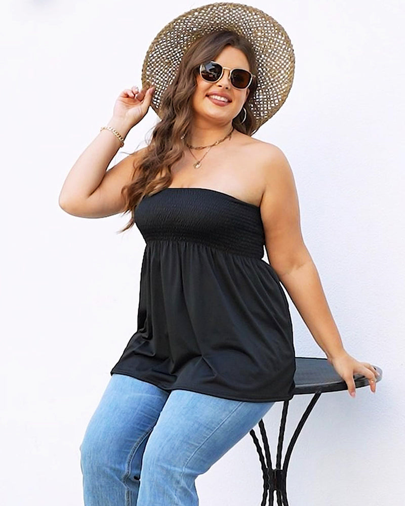 Plus Size Smocked Tube Top with Flowy Hem