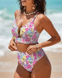 High Waisted U Wire Bikini Set Floral Print Swimsuit
