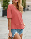 Camiseta de manga corta con cuello en V y ajuste holgado para mujer, de verano