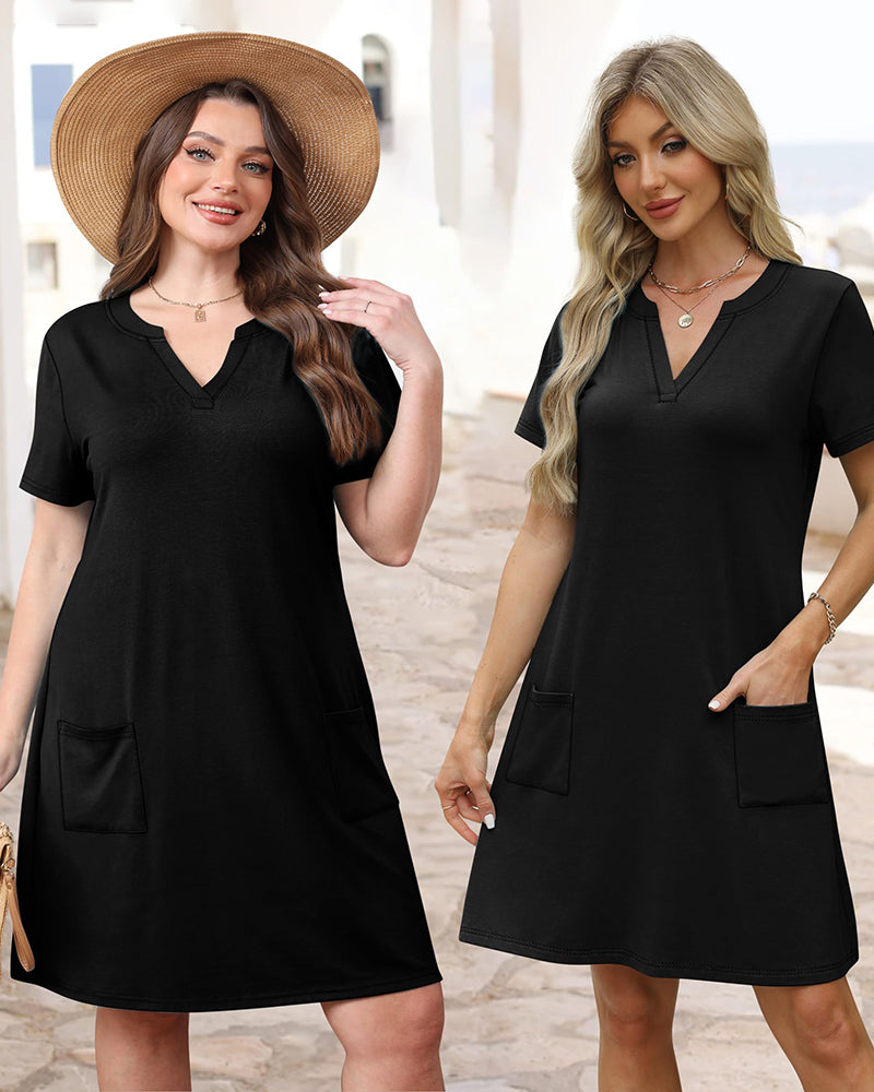 Vestido midi con cuello en V, suave como la mantequilla, favorecedor y con bolsillos