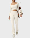 Ribbed Seamless High-Waist Flare Leggings