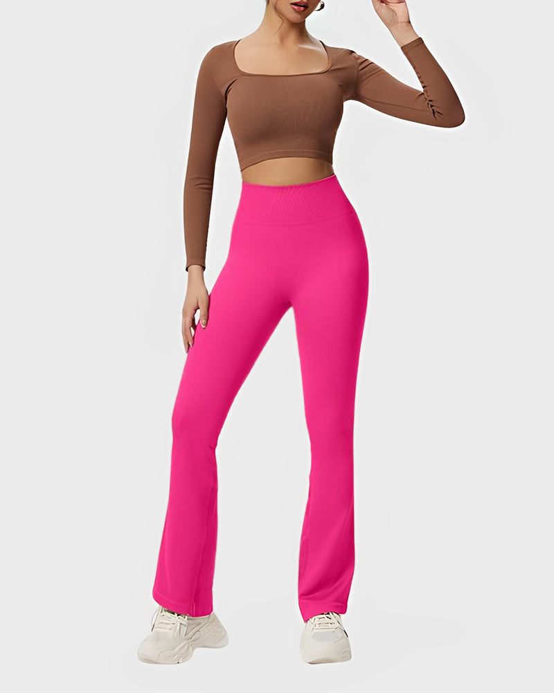 Ribbed Seamless High-Waist Flare Leggings