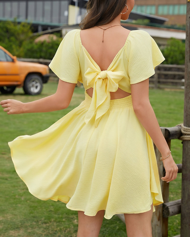 Summer Sweetheart Neckline Knot Front Flowy Chiffon Dress
