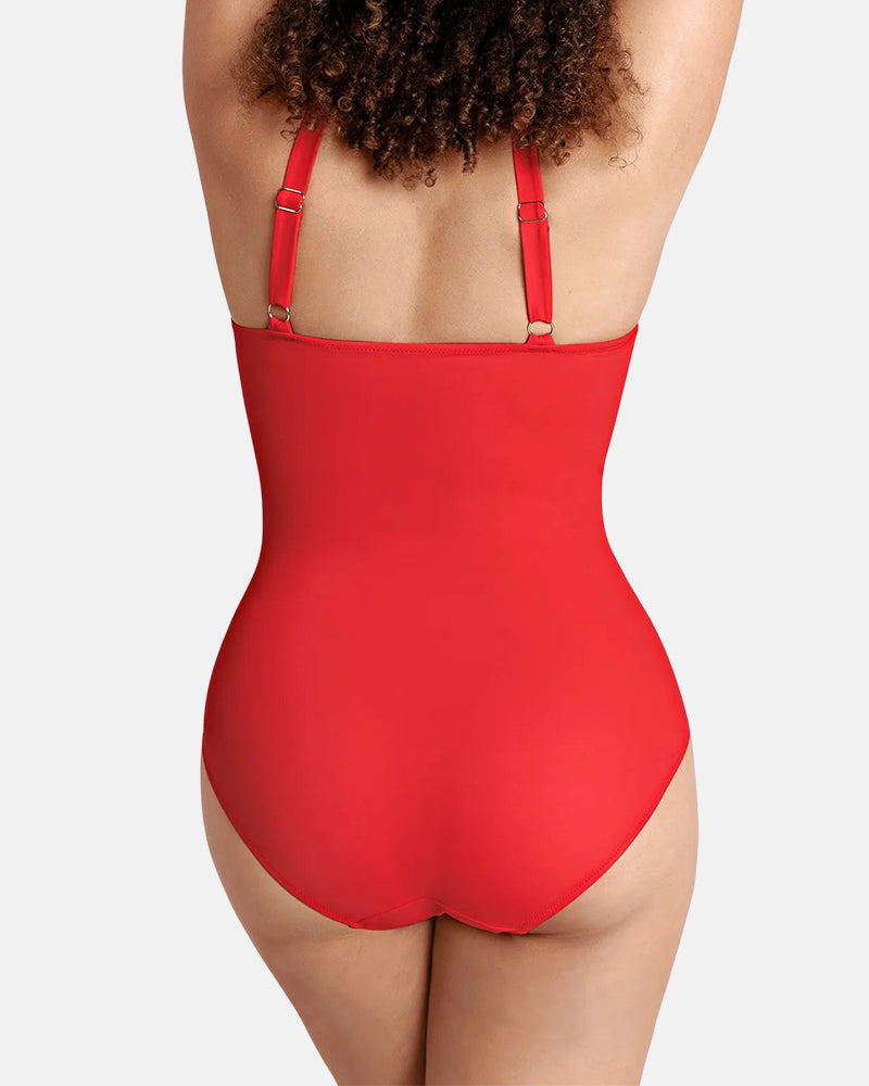 Traje de baño de una pieza con control de abdomen y escote en V profundo