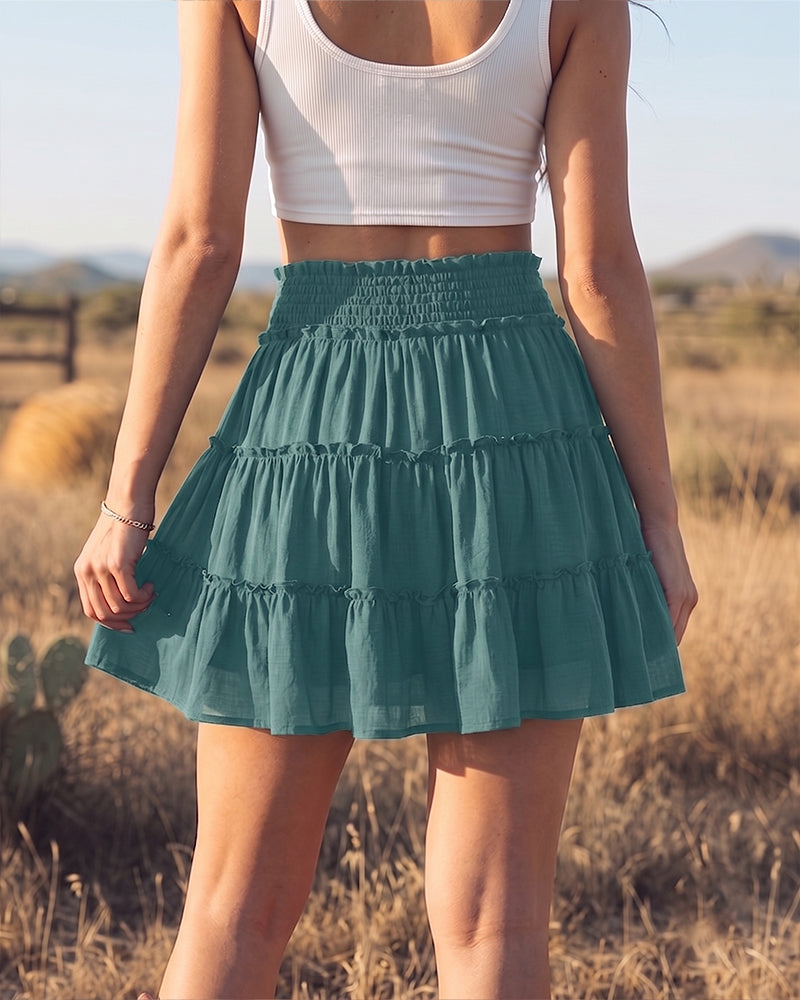 Women's Summer Flowy Ruffle Mini Skorts with Built-in Shorts & Pockets