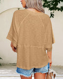 Camisetas de manga murciélago de cuello redondo de color liso
