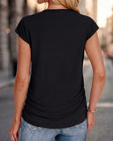 Ruched Cap Short Sleeve  Crew Neck T-shirts