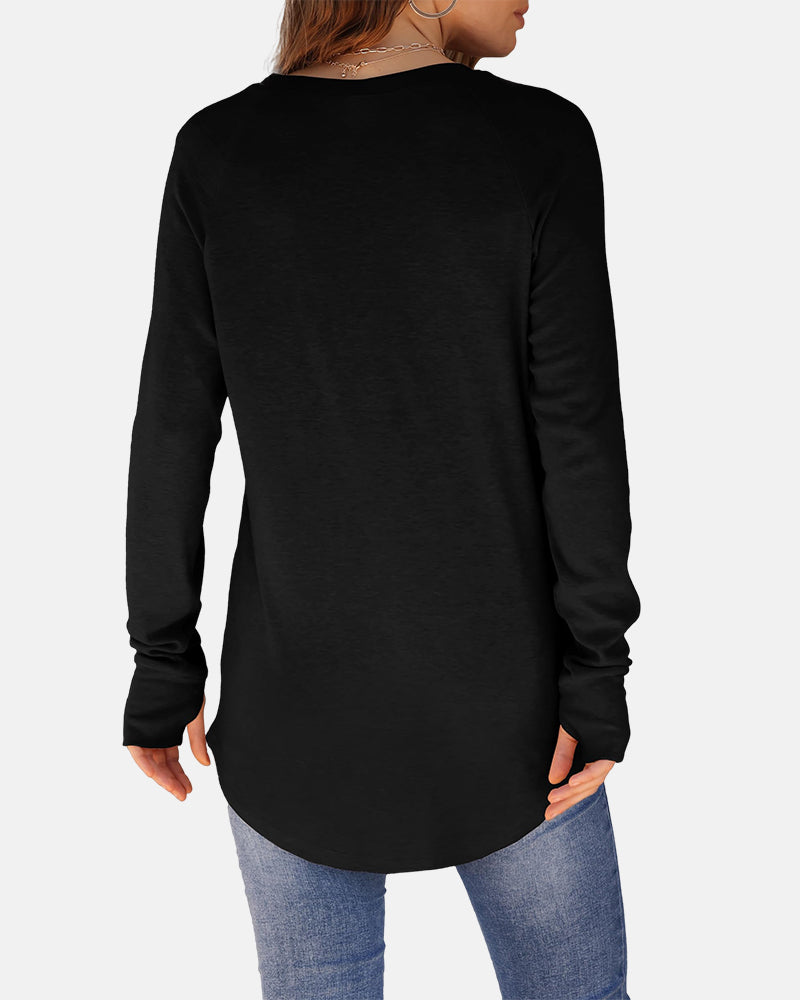 Women Long Sleeve Thumb Hole Crew Neck Tunic Top