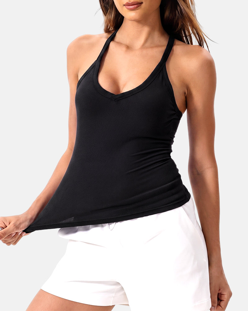 Camisetas sin mangas con tirantes finos, bordado troquelado y cuello redondo