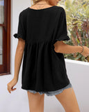 Tops Peplum Babydoll con Cuello en V Casuales y Manga con Volantes