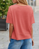Camiseta de manga corta con cuello en V y ajuste holgado para mujer, de verano