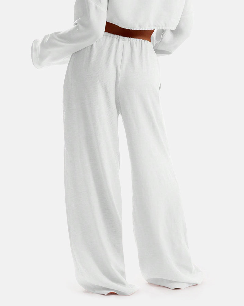 Women's Solid Pocket Pants Wide Leg