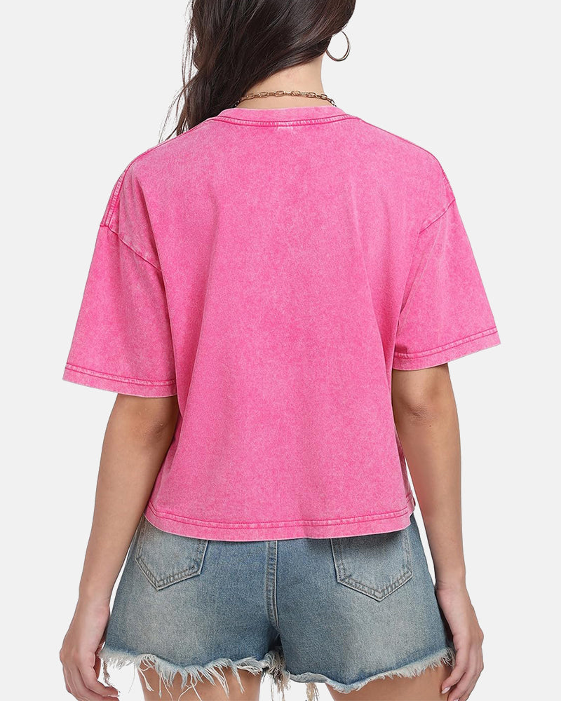 Oversized Vintage Acid Wash Cotton Cropped T Shirts