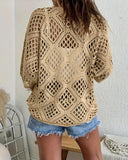 Top de ganchillo beige de inspiración bohemia para mujer con escote en V