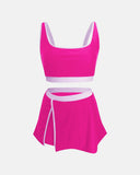 Conjunto de bikini de bloques de color con falda de baño con abertura lateral